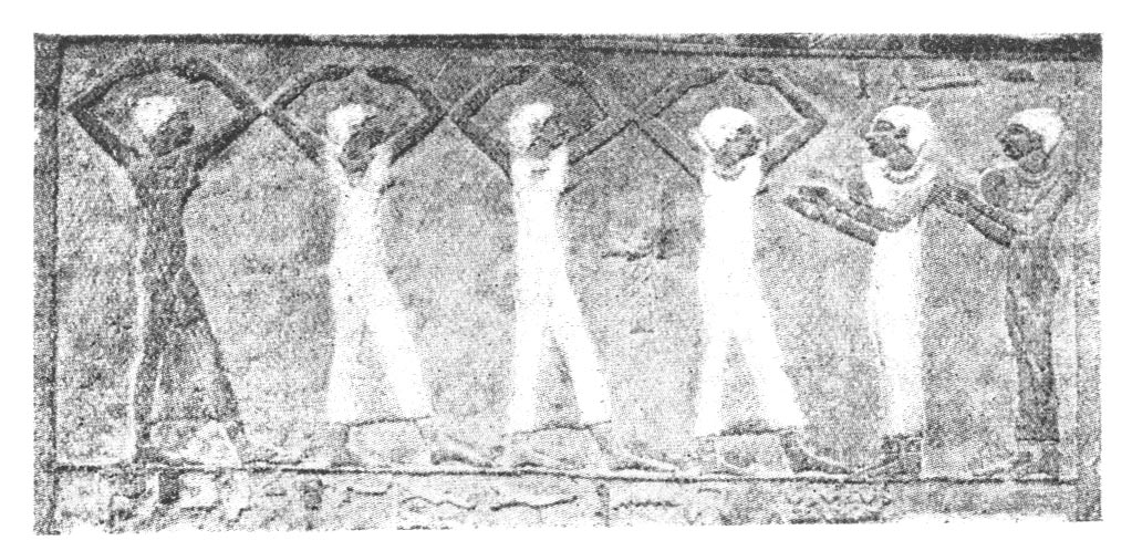-- Dancing to the clapping of bands. Egyptian, from the tomb of Ur-ari-en-Ptah, about 3300 B.C. (British Museum.)